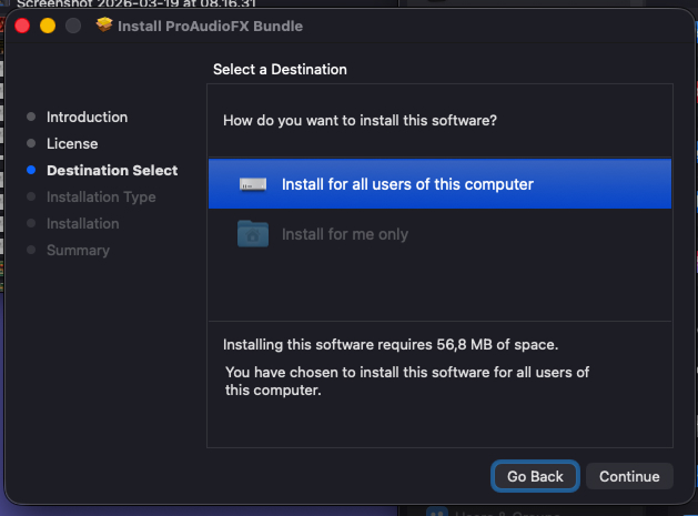 Installation step 4 — select destination